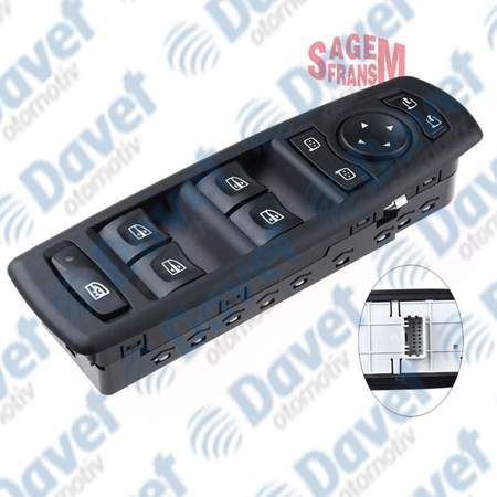 SAGEMFR 500127 Cam Acma Dugmesi + Dortlu Merkezi Kilit + Ayna Ayar [ On Sol Tek Soket ] Megane Iii - Fluence